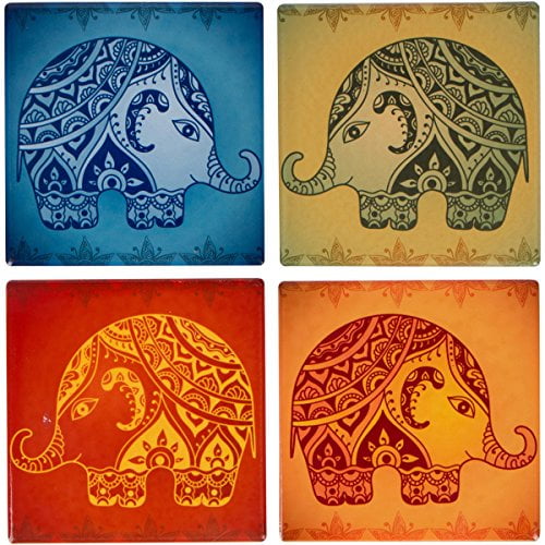 Set of 6 Cork Drink Coasters Elephant In Love